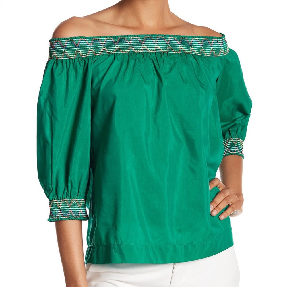 Trina Turk green off the shoulder blouse in XS